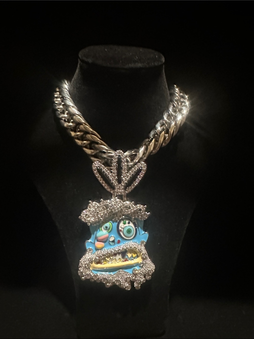 Blue Travis Scott Anime Pendant Necklace with Rhinestone Accent